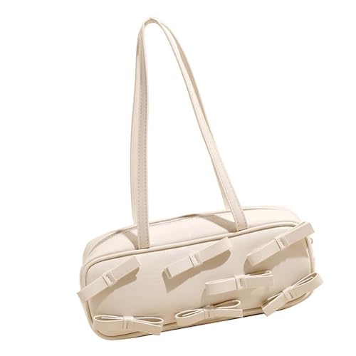 LIGSLN Modische Damen PU Leder Umhängetasche Unterarm Geldbörse Schleifen Handtasche zum Einkaufen und Dating mit reichlich Kapazität Schultertasche, beige, One Size von LIGSLN