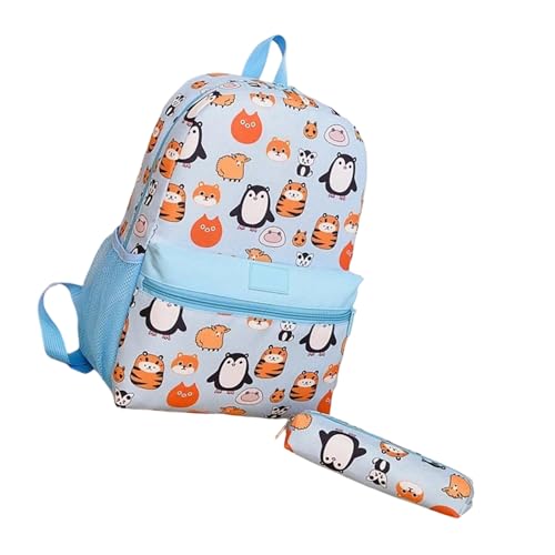 LIGSLN Praktische Kinder Schultasche mit Stifttaschen Set für Schüler Bequemer Rucksack Büchertaschen mit mehreren Taschen Blau Cartoon Print Rucksack, C, One Size von LIGSLN