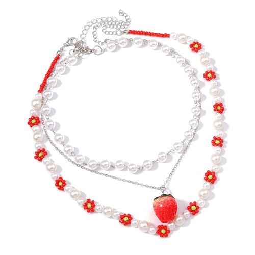 LIGSLN Set mit 3 modernen Anhänger-Halsketten, stilvolle Kette, Erdbeer-Hals-Schmuck, Geschenk für Frauen, die Details lieben, Freizeitkleidung lieben von LIGSLN