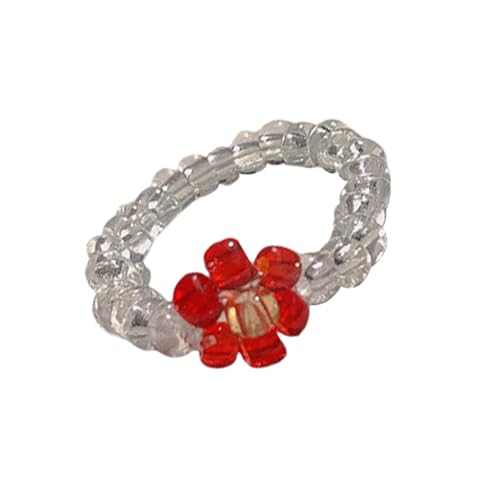 LIGSLN Stilvolle Perlenringe mit elastischer Passform für vielseitige Fingergrößen, raffinierte Blumenringe, ideal für Freizeitkleidung, Jugendmodeaccessoire, Einheitsgröße, Wie beschrieben, Wie von LIGSLN