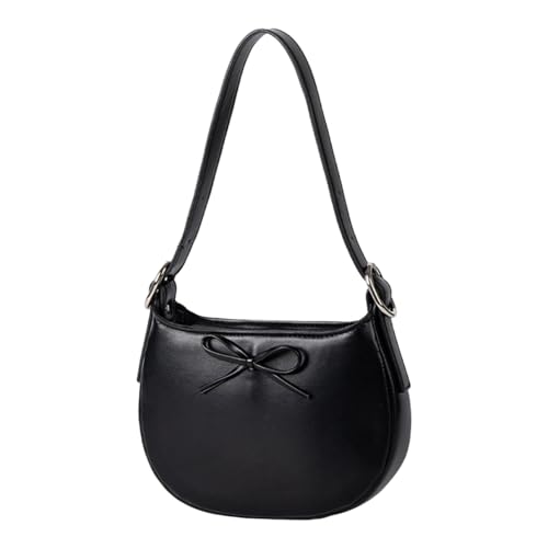 LIGSLN Trendige Abendtasche mit Schleifenverzierung und geräumigem Innenfutter, PU-Leder-Schultertaschen für Arbeit und Freizeit, Reisen, PU-Handtasche, Schwarz , One Size von LIGSLN