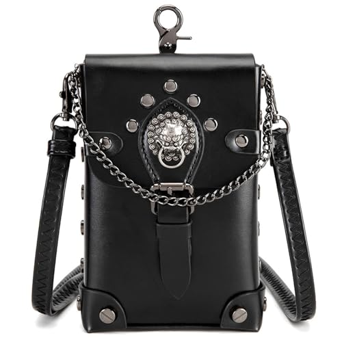 LIGSLN Vintage Punk Umhängetasche für Mädchen Kostüm Muster Leder Geldbörse Crossbody Satchel Hüfttaschen mit verstellbarem Riemen PU Leder Geldbörse, Schwarz , One Size von LIGSLN