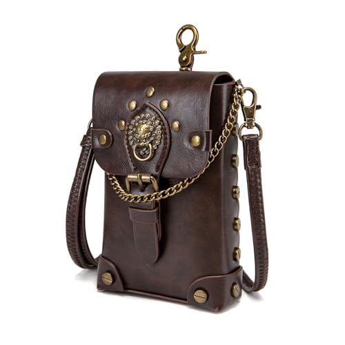 LIGSLN Vintage Punk Umhängetasche für Mädchen Kostüm Muster Leder Geldbörse Crossbody Satchel Hüfttaschen mit verstellbarem Riemen PU Leder Geldbörse, coffee, One Size von LIGSLN
