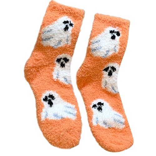 Modische Damen-Fleece-Socken mit Kürbis-Geistermuster für Halloween-Partys und Freizeitkleidung, Hausschuhe, Korallensamt, Imp, Einheitsgröße von LIGSLN