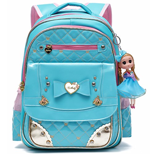 LIGUL Rucksack für Mädchen, schöne Bookbag Serie Doll entzückende Prinzessin Schule Rucksack für Grundschule Taschen Schulrucksack für Mädchen (Blau, L) von LIGUL