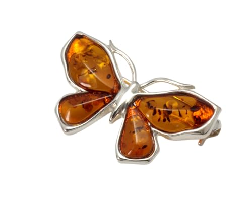 LIGURIUS Schmetterling Broschennadel aus 925er Sterlingsilber mit baltischem Bernstein, Naturbernstein, Damenschmuck von LIGURIUS