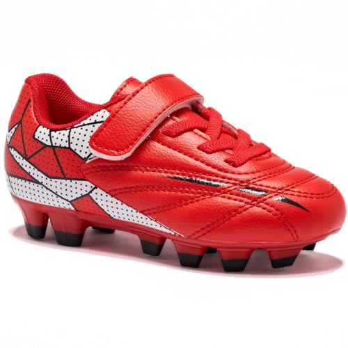 LIGVIV Fußballschuhe für Kleinkinder, schnürlose Fußballschuhe, für den Außenbereich, fester Boden, kleine Kinder und große Kinder, Rot/Ausflug, einfarbig (Getaway Solids), 25 EU von LIGVIV