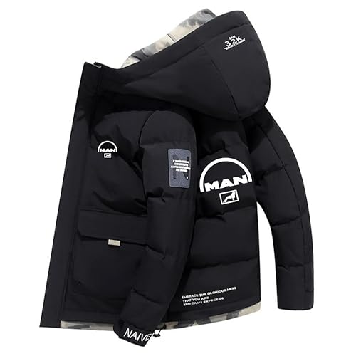 LIHAIXUAN Männer Verdickte Gepolsterte Jacken (M.a.n-Truck) Outdoor Abnehmbare Mütze Langärmelige Jackets Daunenmantel (black,XXL) von LIHAIXUAN
