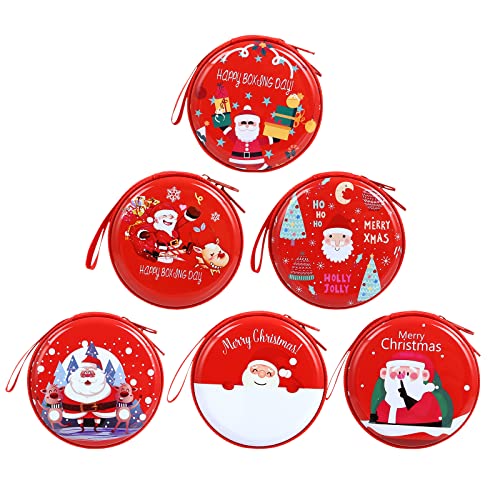 LIHAO 6 Stück Weihnachten Metalldose mit Mini Reißverschluss Geldbörsen Runde Weihnachtsdosen Weihnachtsgeldbörsen Kindergeschenk für Geld Süßigkeiten von LIHAO