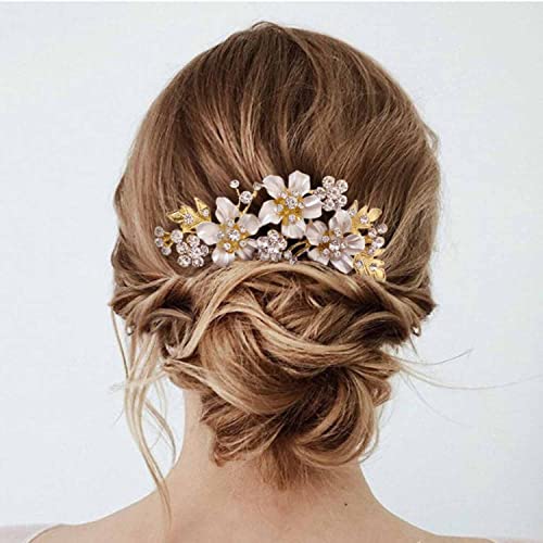 LIHELEI Blumen Haarschmuck Hochzeit, Bräute Hochzeits Haardraht, Haaraccessoire mit Flower, Hochzeit Brautschmuck, Haarreif für Damen- Gold von LIHELEI