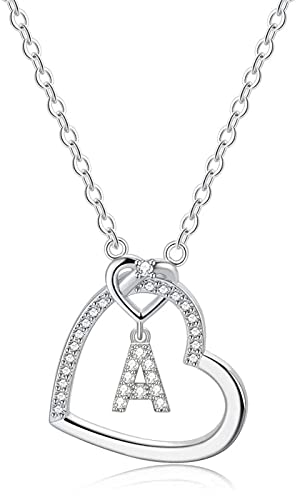 LIHELEI Kette Damen 925 Sterling Silber Love Herz, A-Z Buchstabe Personalisiere Anhänger Halskette, Geburtstags und Weihnachten Geschenk Für Frauen Mädchen Mama Freundin - A von LIHELEI