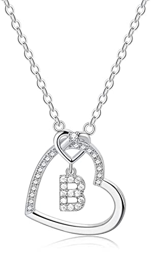 LIHELEI Damen Halskette Herz Buchstabe 925 Silber Kette Damen Personalisiere Kette, Geburtstags und Weihnachten Geschenk Für Frauen Mädchen Mama Freundin - B von LIHELEI