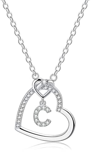 LIHELEI Damen Halskette Herz Buchstabe 925 Silber Kette Damen Personalisiere Kette, Geburtstags und Weihnachten Geschenk Für Frauen Mädchen Mama Freundin - C von LIHELEI