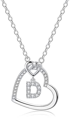 LIHELEI Damen Halskette Herz Buchstabe 925 Silber Kette Damen Personalisiere Kette, Geburtstags und Weihnachten Geschenk Für Frauen Mädchen Mama Freundin - D von LIHELEI