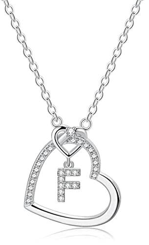 LIHELEI Damen Halskette Herz Buchstabe 925 Silber Kette Damen Personalisiere Kette, Geburtstags und Weihnachten Geschenk Für Frauen Mädchen Mama Freundin - F von LIHELEI