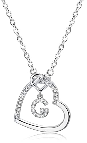 LIHELEI Damen Halskette Herz Buchstabe 925 Silber Kette Damen Personalisiere Kette, Geburtstags und Weihnachten Geschenk Für Frauen Mädchen Mama Freundin - G von LIHELEI