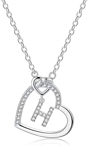 LIHELEI Damen Halskette Herz Buchstabe 925 Silber Kette Damen Personalisiere Kette, Geburtstags und Weihnachten Geschenk Für Frauen Mädchen Mama Freundin - H von LIHELEI