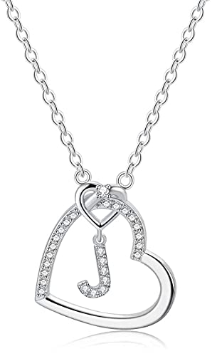 LIHELEI Damen Halskette Herz Buchstabe 925 Silber Kette Damen Personalisiere Kette, Geburtstags und Weihnachten Geschenk Für Frauen Mädchen Mama Freundin - J von LIHELEI