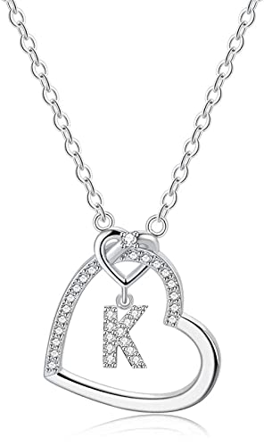 LIHELEI Damen Halskette Herz Buchstabe 925 Silber Kette Damen Personalisiere Kette, Geburtstags und Weihnachten Geschenk Für Frauen Mädchen Mama Freundin - K von LIHELEI