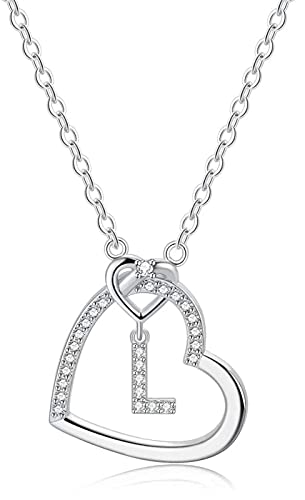 LIHELEI Damen Halskette Herz Buchstabe 925 Silber Kette Damen Personalisiere Kette, Geburtstags und Weihnachten Geschenk Für Frauen Mädchen Mama Freundin - L von LIHELEI