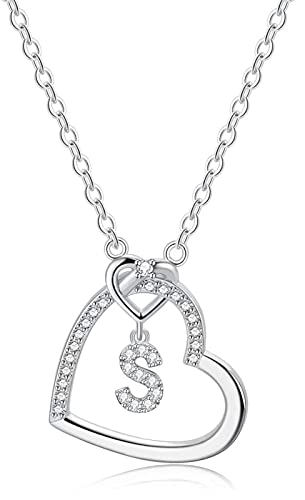 LIHELEI Damen Halskette Herz Buchstabe 925 Silber Kette Damen Personalisiere Kette, Geburtstags und Weihnachten Geschenk Für Frauen Mädchen Mama Freundin - S von LIHELEI