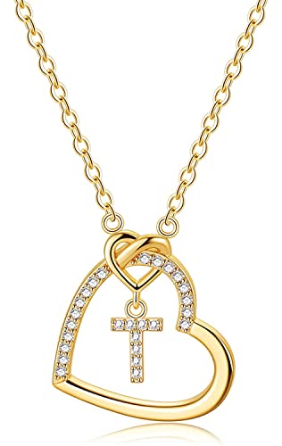 LIHELEI Damen Halskette Herz Buchstabe 925 Silber Kette Damen Personalisiere Kette, Geburtstags und Weihnachten Geschenk Für Frauen Mädchen Mama Freundin - T(Gold) von LIHELEI