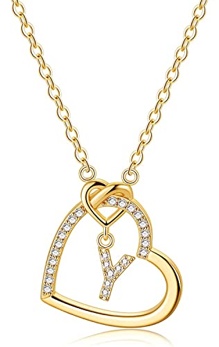 LIHELEI Damen Halskette Herz Buchstabe 925 Silber Kette Damen Personalisiere Kette, Geburtstags und Weihnachten Geschenk Für Frauen Mädchen Mama Freundin - Y(Gold) von LIHELEI