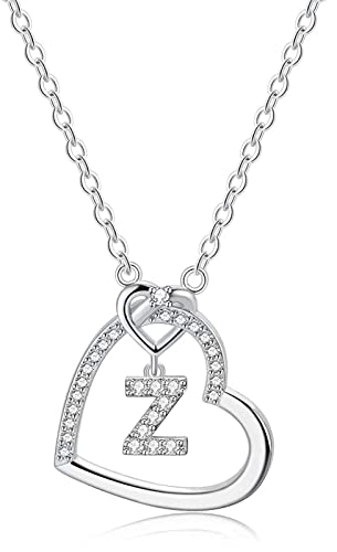 LIHELEI Damen Halskette Herz Buchstabe 925 Silber Kette Damen Personalisiere Kette, Geburtstags und Weihnachten Geschenk Für Frauen Mädchen Mama Freundin - Z von LIHELEI