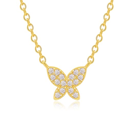 LIHELEI Damen Schmetterling Anhänger Halskette, S925 Sterling Silber Schmetterling Halskette Schmuck Geschenk Für Frauen Und Mädchen - Gold von LIHELEI