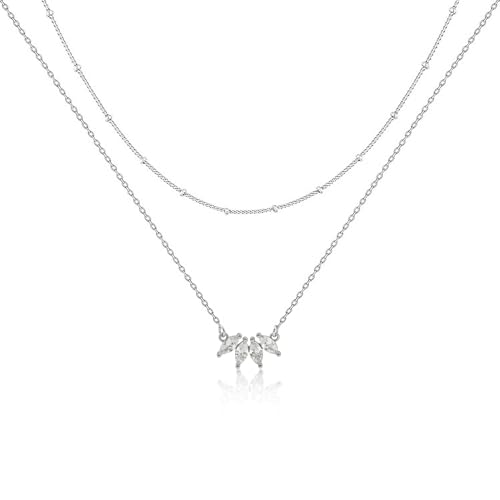 LIHELEI Halsketten für Frauen, Zierliche Blatt Schicht Halskette S925 Plattierte Geschichtete CZ Halskette, Einfache Diamant-Halsketten für Frauen Schmuck Geschenke für Mädchen - Silber von LIHELEI