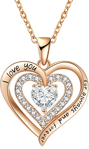 LIHELEI Kette Damen mit Forever Love Herz Geburtsstein Anhänger, S925 Silber Halskette für Frauen Schmuck, Geburtstags Geschenk für Sie, Frau Freundin Valentinstag Muttertags-Apr.Rosegold von LIHELEI