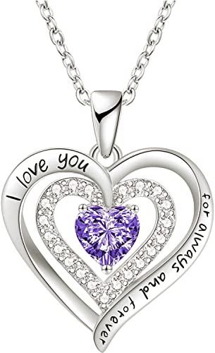 LIHELEI Kette Damen mit Forever Love Herz Geburtsstein Anhänger, S925 Silber Halskette für Frauen Schmuck, Geburtstags Geschenk für Sie, Frau Freundin Valentinstag Muttertags-Feb.Silber von LIHELEI