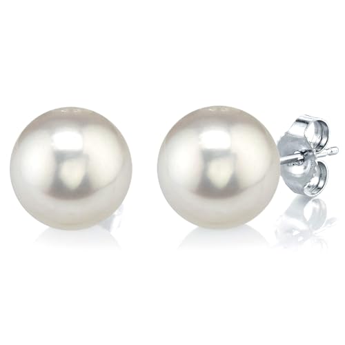 LIHELEI Perlen Ohrstecker Damen, Perlen Ohrringe 925 Sterling Silber 10mm Button Weiß Süßwasser Perlen Ohrstecker Geschenk für Damen - Weiße Perle von LIHELEI