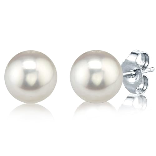 LIHELEI Perlen Ohrstecker Damen, Perlen Ohrringe 925 Sterling Silber 6mm Button Weiß Süßwasser Perlen Ohrstecker Geschenk für Damen - Weiße Perle von LIHELEI