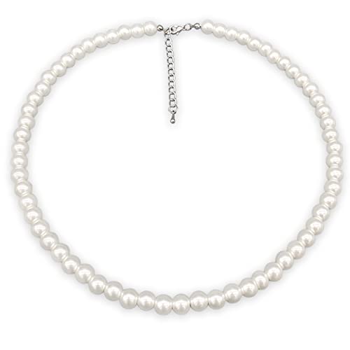 LIHELEI Perlenkette, 4mm Pearl Necklace, Silber Imitation Perle Halskette Damen, Pearl Orb Choker, Perlenkette für Herren, Hochzeit Braut Schmuck Accessoires -38cm Länge von LIHELEI