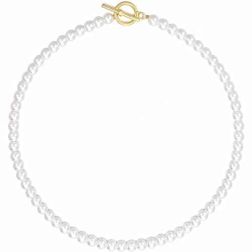 LIHELEI Perlenkette Damen, 6mm Pearl Necklace, Silber Imitation Perle Halskette, Pearl Orb Choker, Hochzeit Braut Schmuck Accessoires-40CM von LIHELEI