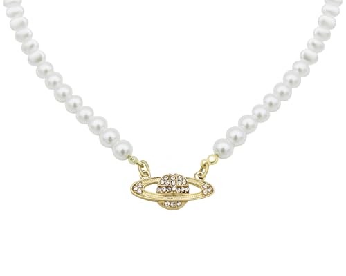 LIHELEI Perlenkette Damen, Pearl Planet Necklace Saturn Perlenkette Pearl Orb Choker Geburtstag Jahrestag Valentinstag Geschenke - Gold von LIHELEI