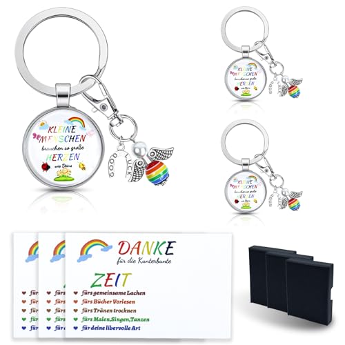 LIHIQIYA Abschiedsgeschenk Erzieherin Kleine Menschen Brauchen so große Herzen wie Deins Geschenk Schlüsselanhänger mit Perlenengel Grußkarten Danke Geschenk Abschied für Tagesmutter Kita Kindergarten von LIHIQIYA