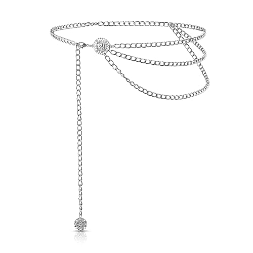 LIHIQIYA Bauchkette Gold Damen, Halloween Taillenkette Gürtel Damen Mehrschichtig Bauchkette Gürtel Verstellbare Kettengürtel Körperkette Schmuck Gürtel Mode Hüftkette für Frauen Kostüm (Silber) von LIHIQIYA