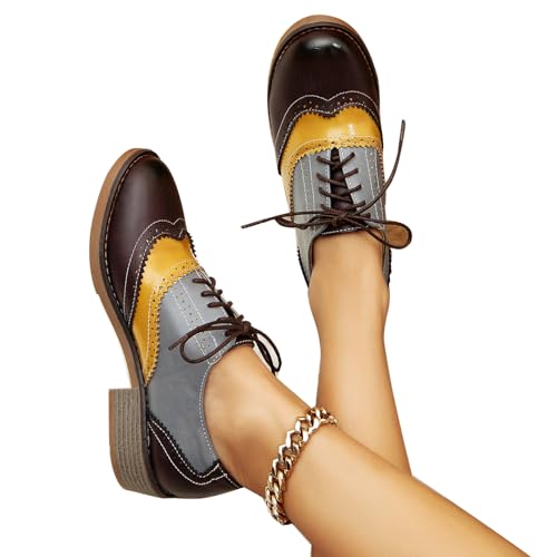 Modische Oxford-Schuhe für Damen, Retro-Stil, knöcheliger Absatz, Schnürschuh, gelb, 39 EU Modische Oxford-Schuhe für Damen, Retro-Stil, knöcheliger Absatz, Schnürschuh, gelb, 39 EU von LIHUAMAO