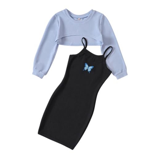Mädchen 2Pcs Outfits ärmellose Bodycon Cami Kleid und lange Ärmel Tops Crop Set von LIKCAISA