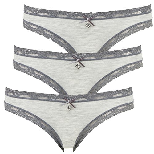 LIKE IT 3er Pack Damen Mini-Slip in Geschenkbox - Nina von C. - 6016 - Modal mit Spitze (L, Anthrazit) von LIKE IT