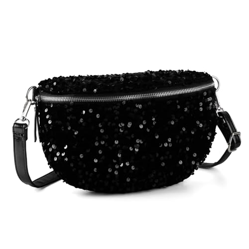 LIKEBAG Glitzernde Pailletten-Bauchtasche mit verstellbarem Riemen, für Damen und Mädchen, Unisex, Balck, Umhängetasche von LIKEBAG