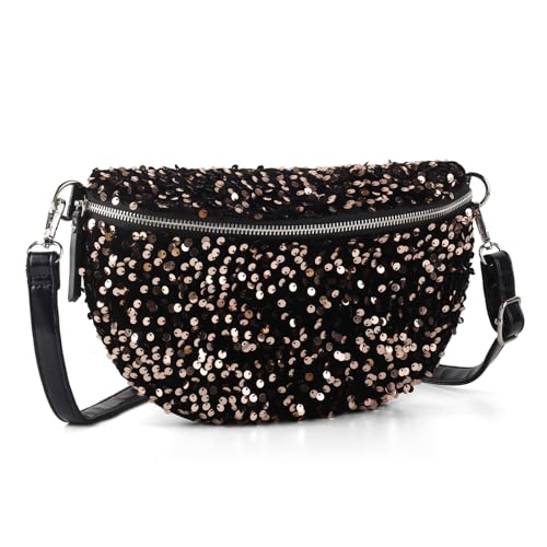 LIKEBAG Glitzernde Pailletten-Bauchtasche mit verstellbarem Riemen, für Damen und Mädchen, Unisex, Goldfarben, Umhängetasche von LIKEBAG