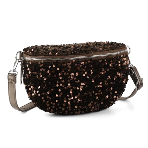 LIKEBAG Glitzernde Pailletten-Bauchtasche mit verstellbarem Riemen, für Damen und Mädchen, Unisex, Kaffee, Umhängetasche von LIKEBAG