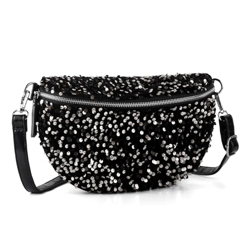 LIKEBAG Glitzernde Pailletten-Bauchtasche mit verstellbarem Riemen, für Damen und Mädchen, Unisex, Silberfarben, Umhängetasche von LIKEBAG