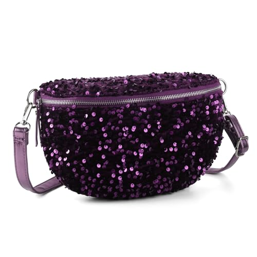 LIKEBAG Glitzernde Pailletten-Bauchtasche mit verstellbarem Riemen, für Damen und Mädchen, Unisex, Violett, Umhängetasche von LIKEBAG