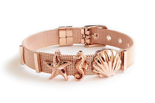 LIKERY "Oceanlover" Schmuck-Set | Charmband mit drei maritimen Charms – Muschel, Seestern, Seepferdchen | Erhältlich in Silber, Gold, Rosé Gold | Farbe: Rosé Gold von LIKERY