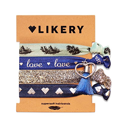 Supersofte Haargummis | Armbänder | Set für Damen Kinder Mädchen | Haargummi bedruckt | Armband schimmernder Stoff mit Glitzer und süßen Anhängern | Farbe: Ice von LIKERY