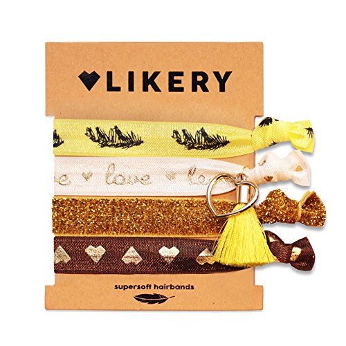 Supersofte Haargummis | Armbänder | Set für Damen Kinder Mädchen | Haargummi bedruckt | Armband schimmernder Stoff mit Glitzer und süßen Anhängern | Farbe: Lemon von LIKERY